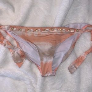 gorgeous pooka shell and gems pink and tan tie die bikini bottoms